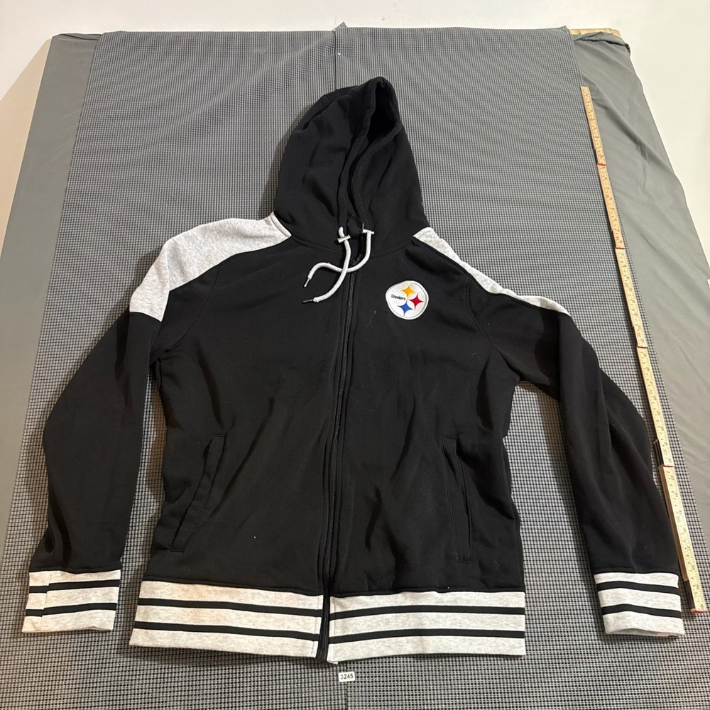NFL Team Apparel Pittsburgh Steelers Full Zip Hoodie Black Gray Mens Large